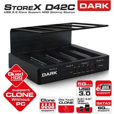 DARK StoreX (DK-AC-DSD42C), 4 Disk Destekli, 2.5"/3.5" inç, USB3.0, Disk İstasyonu