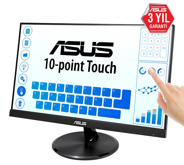 ASUS VT229H 21,5 IPS 1920x1080 5MS HDMI VGA VESA 3YIL 10 PARMAK DOKUNMATIK,CERCEVESIZ,EYECARE, FLICKER-FREE,DUSUK MAVI ISIK Monitör