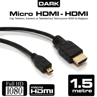 DARK (DK-HD-CV13L150MICRO), Telefon/Tablet/PC için 1.5 Metre Micro HDMI, Kablo