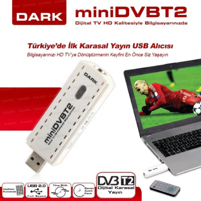 DARK MiniDVBT2 Dijital Karasal Yayın Uyumlu USB HD TV Kartı - AK-DK-AC-TVUSBDVBT2