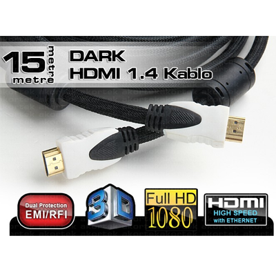 Dark v1.4 15mt, 4K / 3D, Ağ Destekli, Dual Molding, Kılıflı, Altın Uçlu HDMI Kablo - DK-HD-CV14L1500