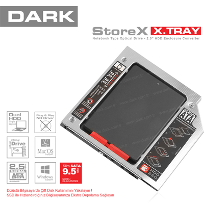 Dark StoreX X.Tray Notebook Optik Sürücü SATA Disk Yuvası Dönüştürücü (9.5mm) - DK-AC-DSOSD9