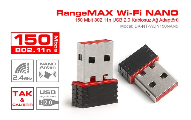 Dark RangeMax Nano 150MBit 802.11N Kablosuz Ağ Adaptörü - DK-NT-WDN150NAN5