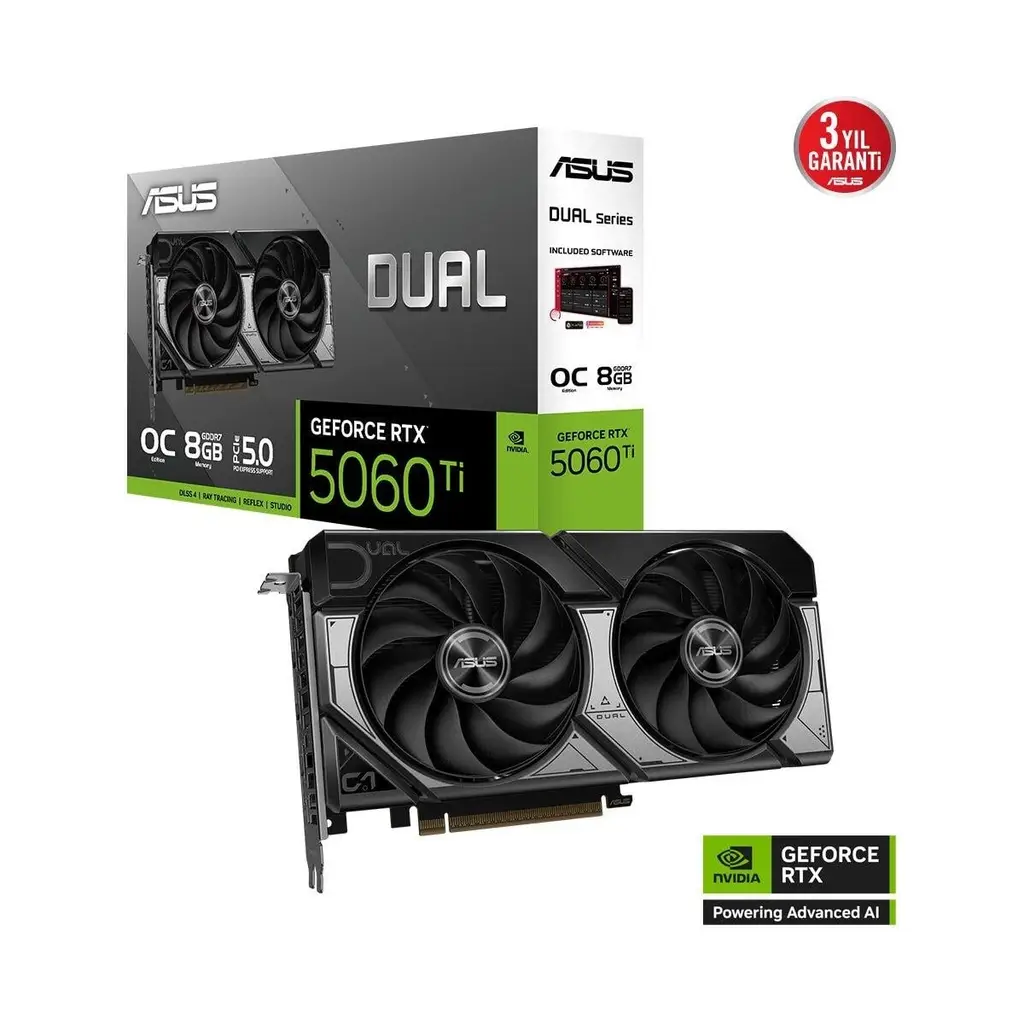 ASUS RTX 5060 TI Dual OC Edition DUAL-RTX5060TI-O8G 128 Bit GDDR7 8 GB Ekran Kartı