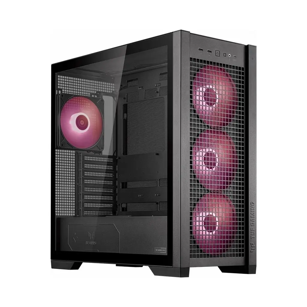 ASUS TUF GAMING GT302 TG ARGB MAKSİMUM SOĞUTMA SÖK TAK ÜST VE YAN PANELLER GİZLENMİŞ ANAKART BAĞLANTI DESTEĞİ 4 ADET 140 X 28 MM FAN E ATX 12x10.9 ATX