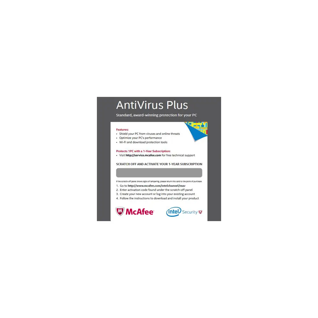 INTEL McAfee Anti-Virus Plus, PC için ödüllü AntiVirus Yazılımı (1 yıllık)