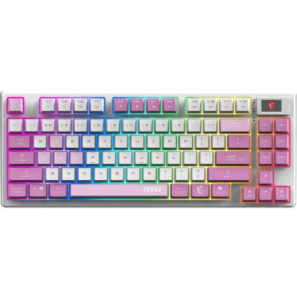MSI GG FORGE GK600 TKL W VIOLET TR MEKANİK GAMING KLAVYE LCD EKRAN KTT HIFI LINEAR HOT-SWAPPABLE SWITCH PBT TUŞ TAKIMI RGB TR LAYOUT