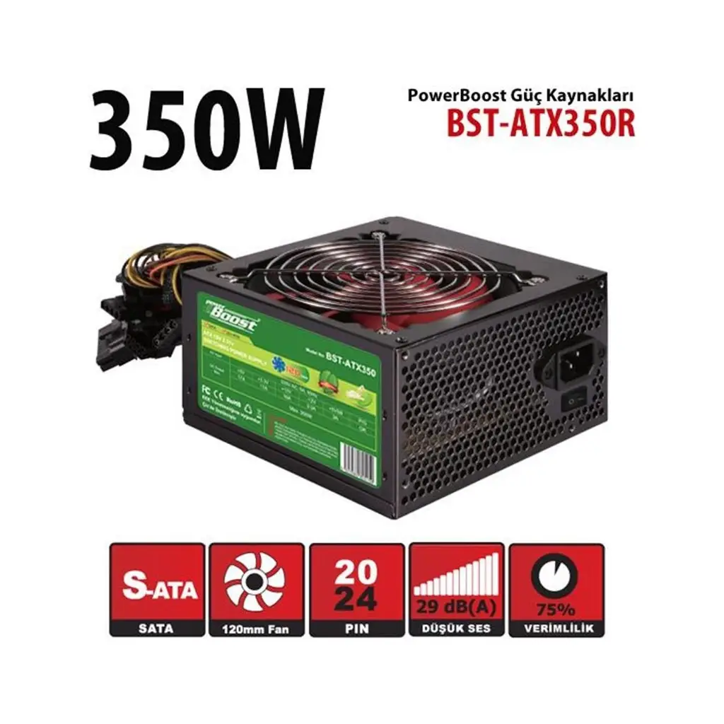PowerBoost BST-ATX350R 350W, Sata, 12cm Fan, BOX PSU