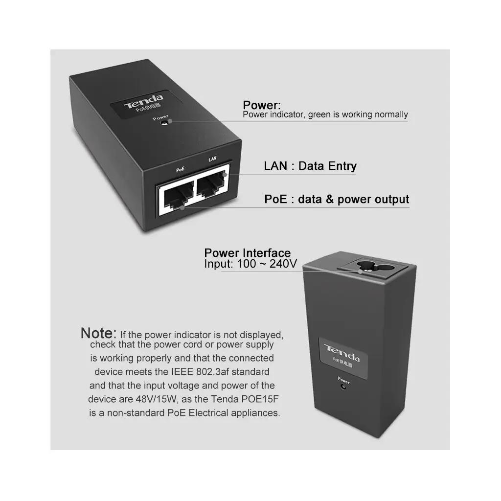 TENDA POE15F 10/100Mbps 1 Port POE ENJEKTOR 802.3AF 15W
