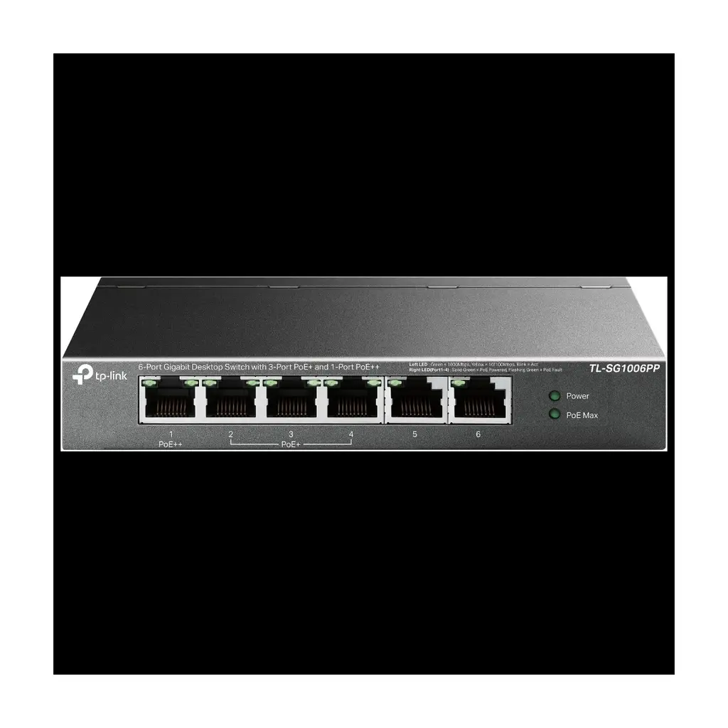 TP-LINK TL-SG1006PP 6 Port, GigaBit, Metal Kasa, 4 Port PoE, 64W, Yönetilemez, Masaüstü Switch