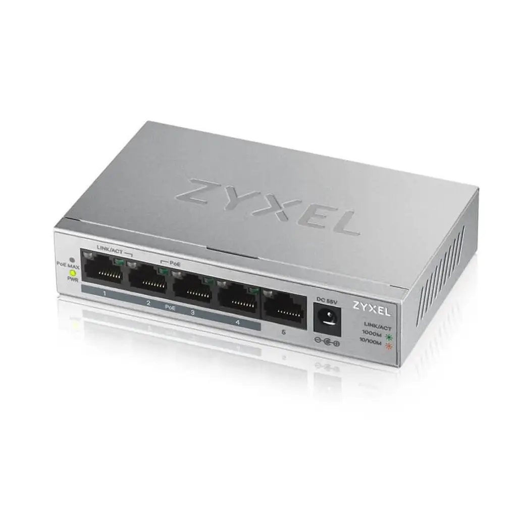 ZYXEL GS1005-HP 5 Port Gigabit PoE+ Unmanaged Desktop Switch (4 Port PoE - 60Watt)